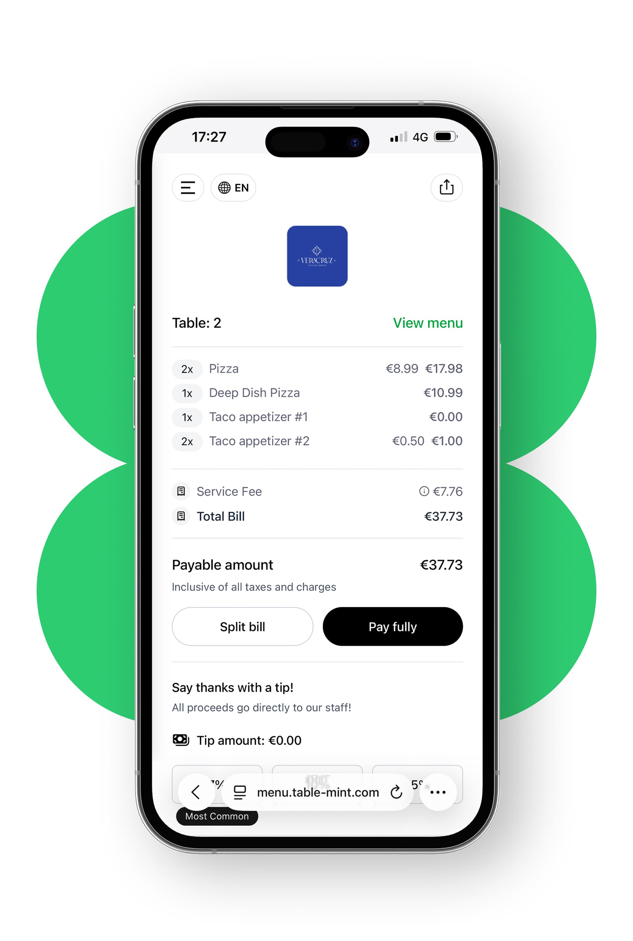 TableMint payment interface